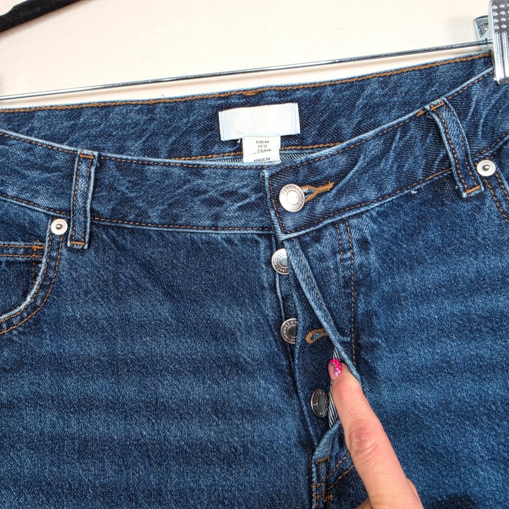 H&M Jeans Women's 12 High Rise Wide Leg Button Fly Medium Wash Relaxed - Picture 10 of 16